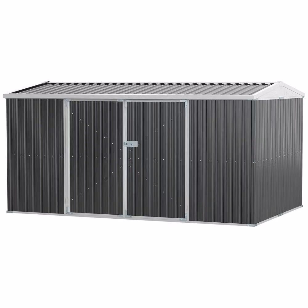 Rolipo Grey Metal Garden Shed with Lockable Door, W: 426.72 cm, D: 243.84 cm, H: 245.0 cm – 2