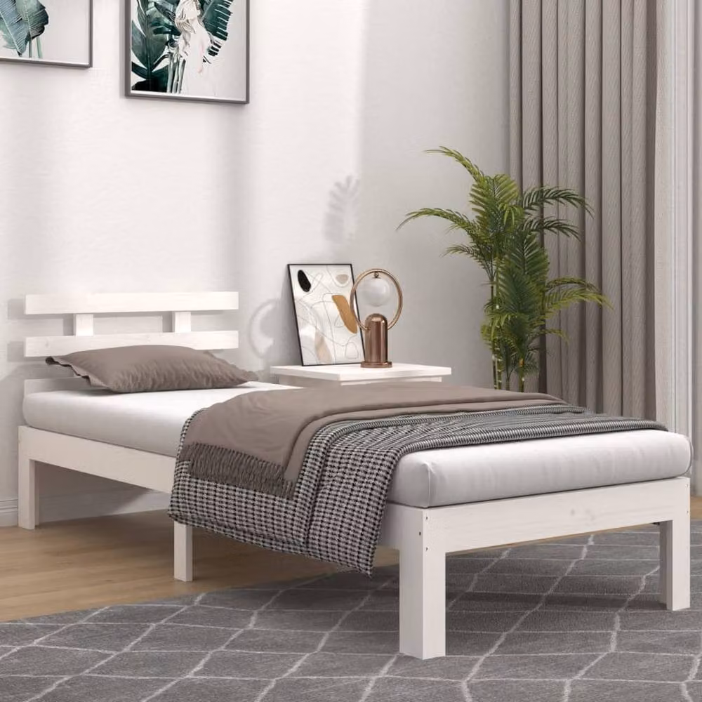 Berkfield Home Single Solid Pine Wood Bed Frame, White, W/D/H: 90 x 190 x 69.5 cm – 2