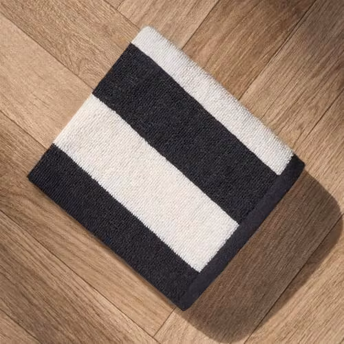 OHS Large Cotton Jacquard Bath Towel, Black and White Striped, W: 70 cm, H: 115 cm