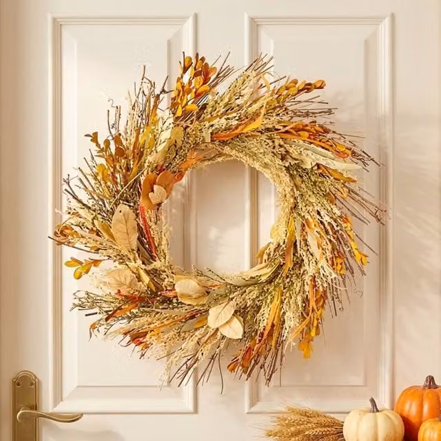 Garden Greatness Dried Autumn Mixed Leaf Door Wreath in Brown and Multicolour, Diameter: 40 cm