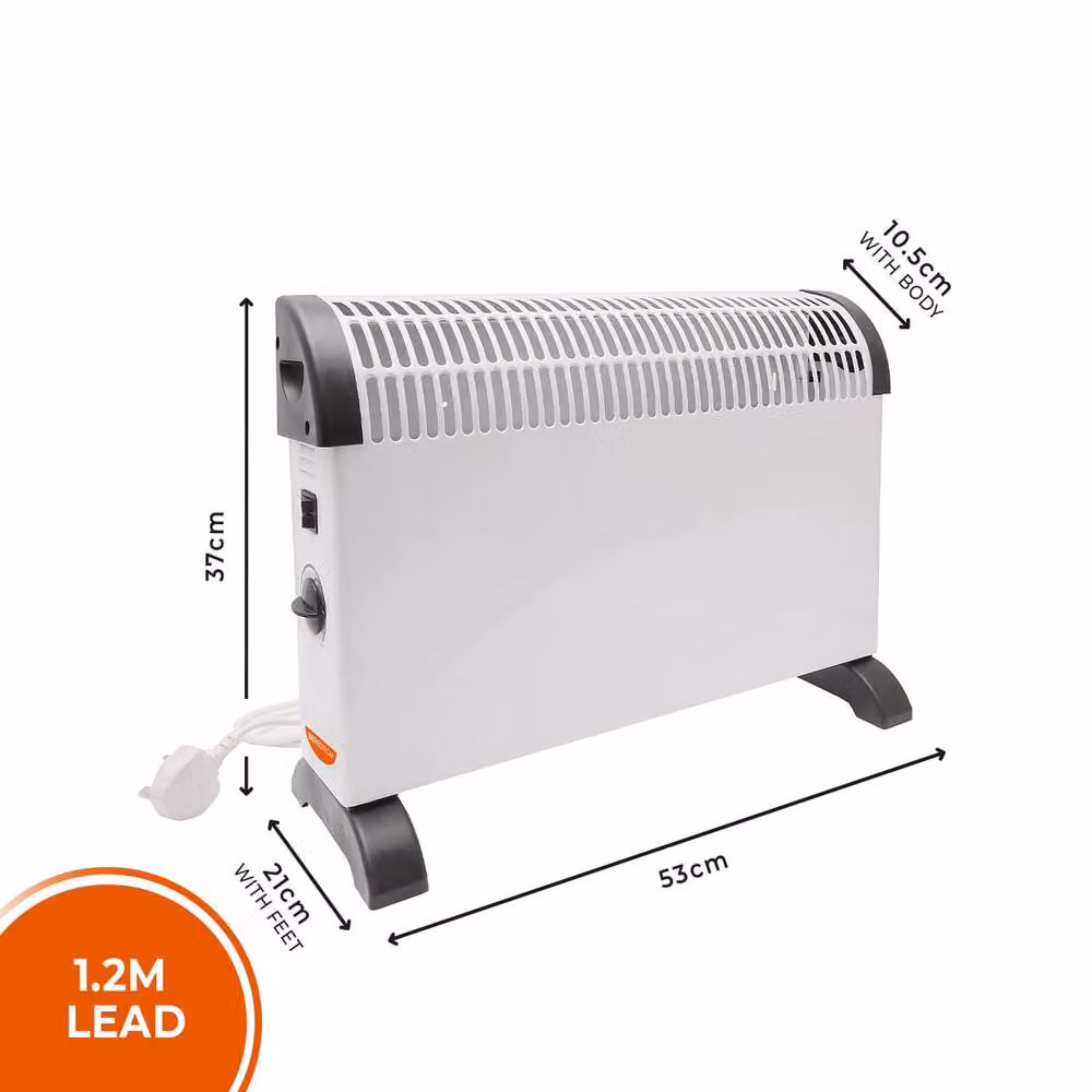 Bergstrom 2kW Portable Convector Heater in White with Thermostat and Overheat Protection – 5