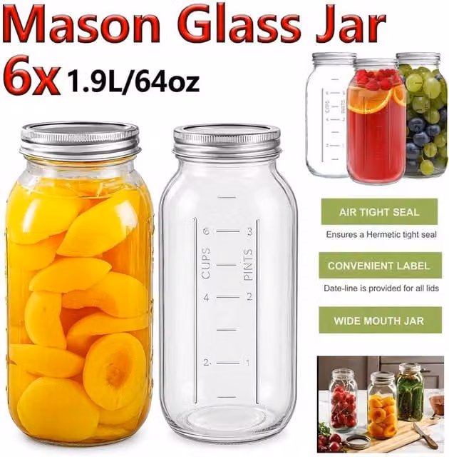ATEK 6 Pack Clear Glass Clip Top Pickling Jars with Airtight Lids, 2 l each – 1