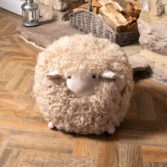 Native Natural Shearling Lamby Ball Childrens Stool in Beige