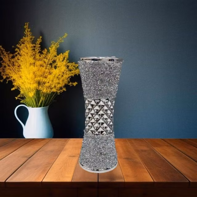 Ziddan Bargain Silver Crushed Diamond Ceramic Vase, Height: 25 cm