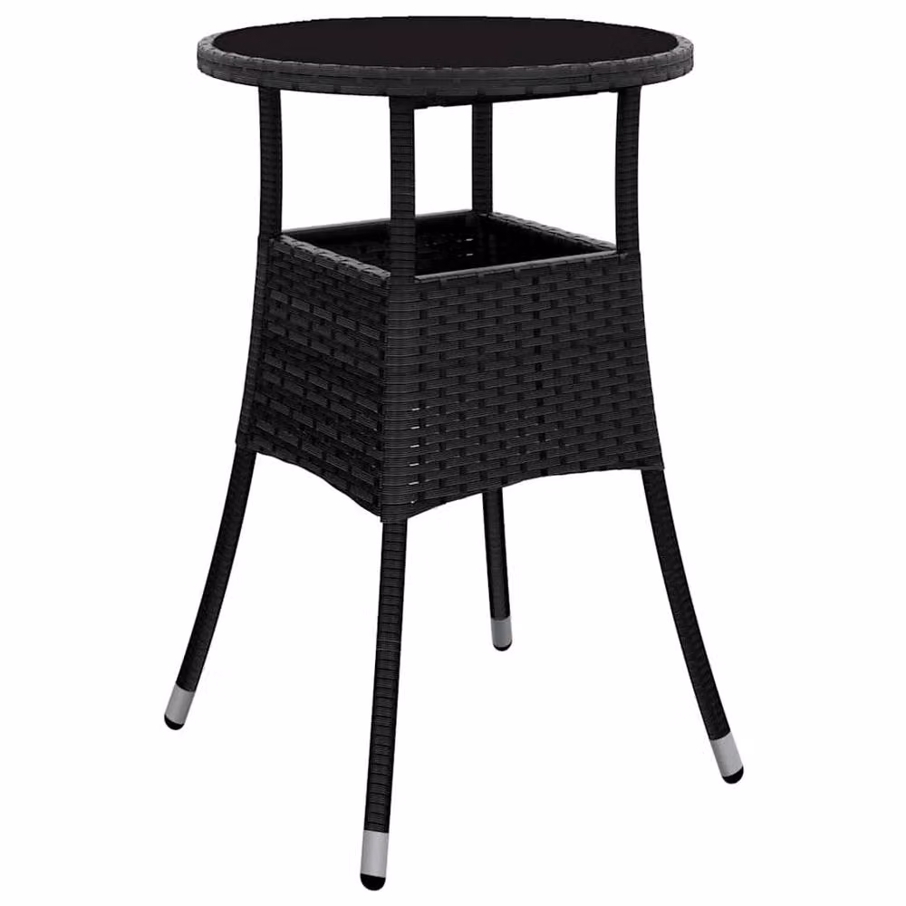 Berkfield Home Round Garden Table in Black Poly Rattan and Tempered Glass, W/D/H: 60 x 60 x 75 cm – 3