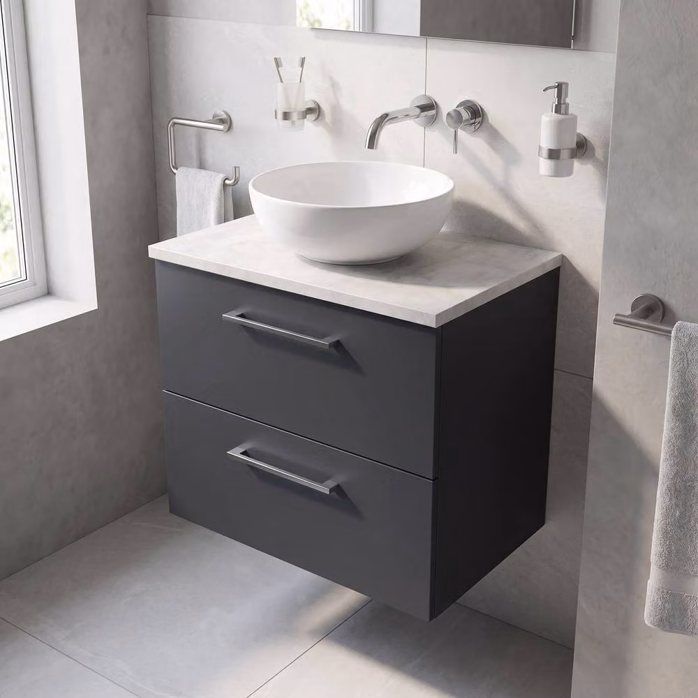 Balterley 600mm Wall Hung 2 Drawer Unit with Laminate Worktop, Dark Grey – 2