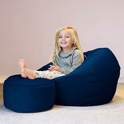 rucomfy Kids Classic Slouchbag Velvet Bean Bag Chair in Blue, W/D/H: 80 x 60 x 60 cm – 2