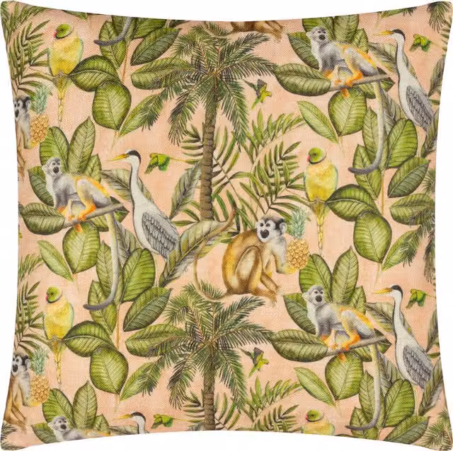 Valera Tomai Jungle Tropical Multicolour Floral Square Cushion with Polyester and Feather Filling