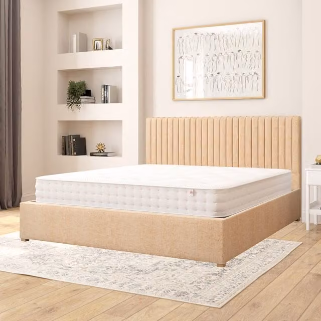 Aspire Grant Firenze Velour Fabric Ottoman Storage Bed in Champagne, Superking