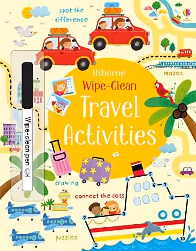 Usborne Wipe-clean Travel Activities: Multicolour Creative Travel-Themed Activity Book for Kids Ages 6-12 with Maps, Crosswords and Fill-In Puzzles