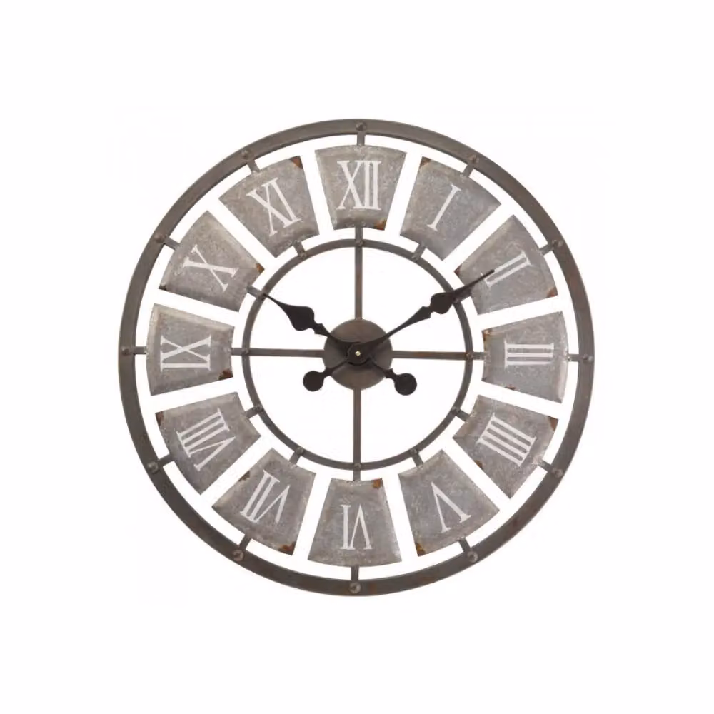 Marco Paul Lincoln Modern Round Outdoor Wall Clock in Beige and Grey, Diameter: 60.96 cm – 2