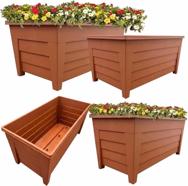 Storm Trading Group Set of 4 Grosvenor Large Terracotta Trough Flower Planters, Brown