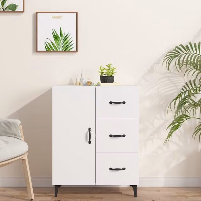 Berkfield Home White Classic Sideboard in Matt Engineered Wood W/D/H: 69.5 x 34 x 90 cm