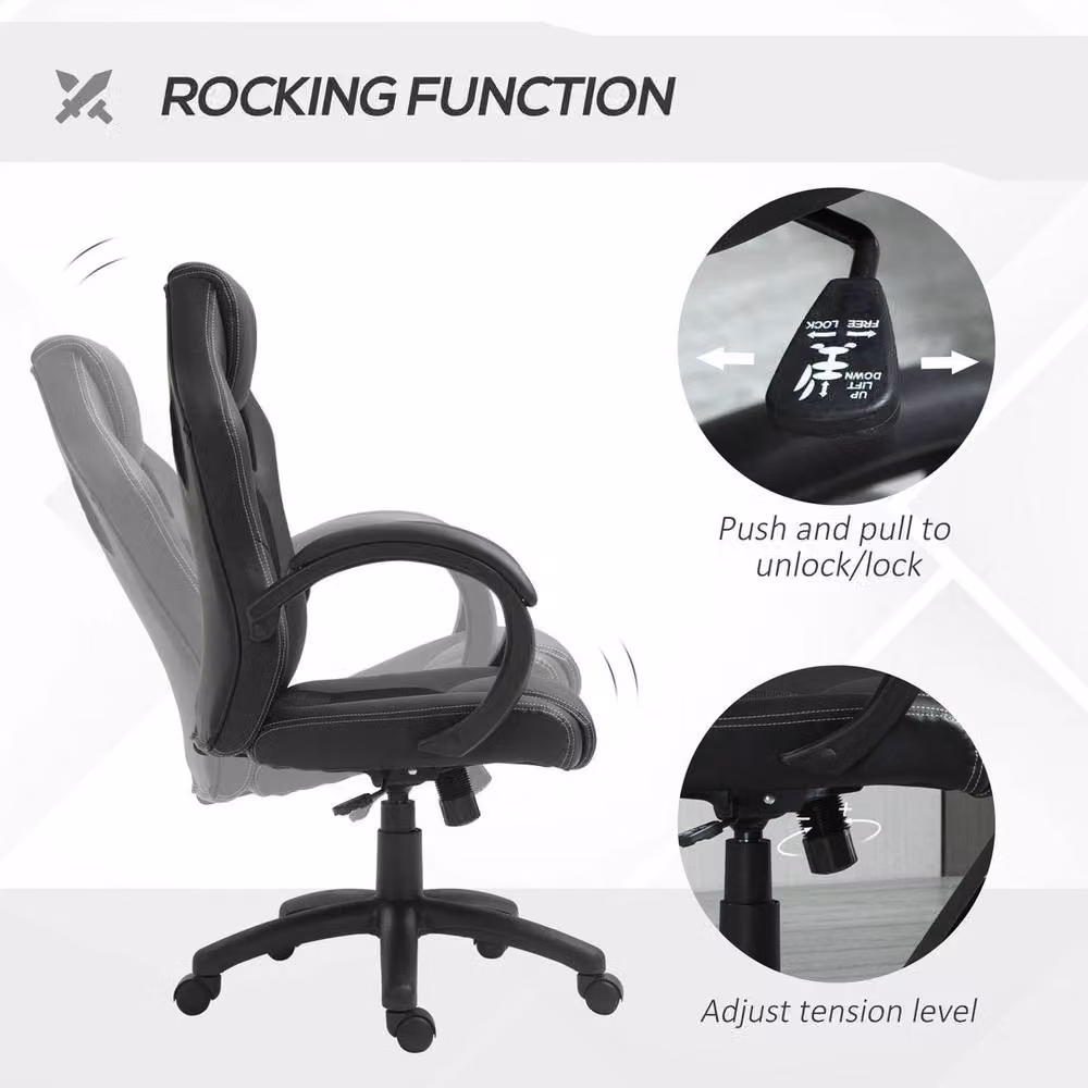 FORGEVIO Executive Racing Swivel Gaming Office Chair in Black PU Leather – 3