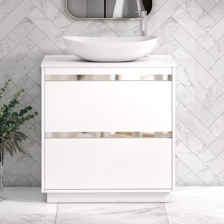 Royal Bathrooms Orion 800mm Matt White Floor Standing 2 Drawer Vanity Unit with Cesar Basin and Chrome Accent Trim