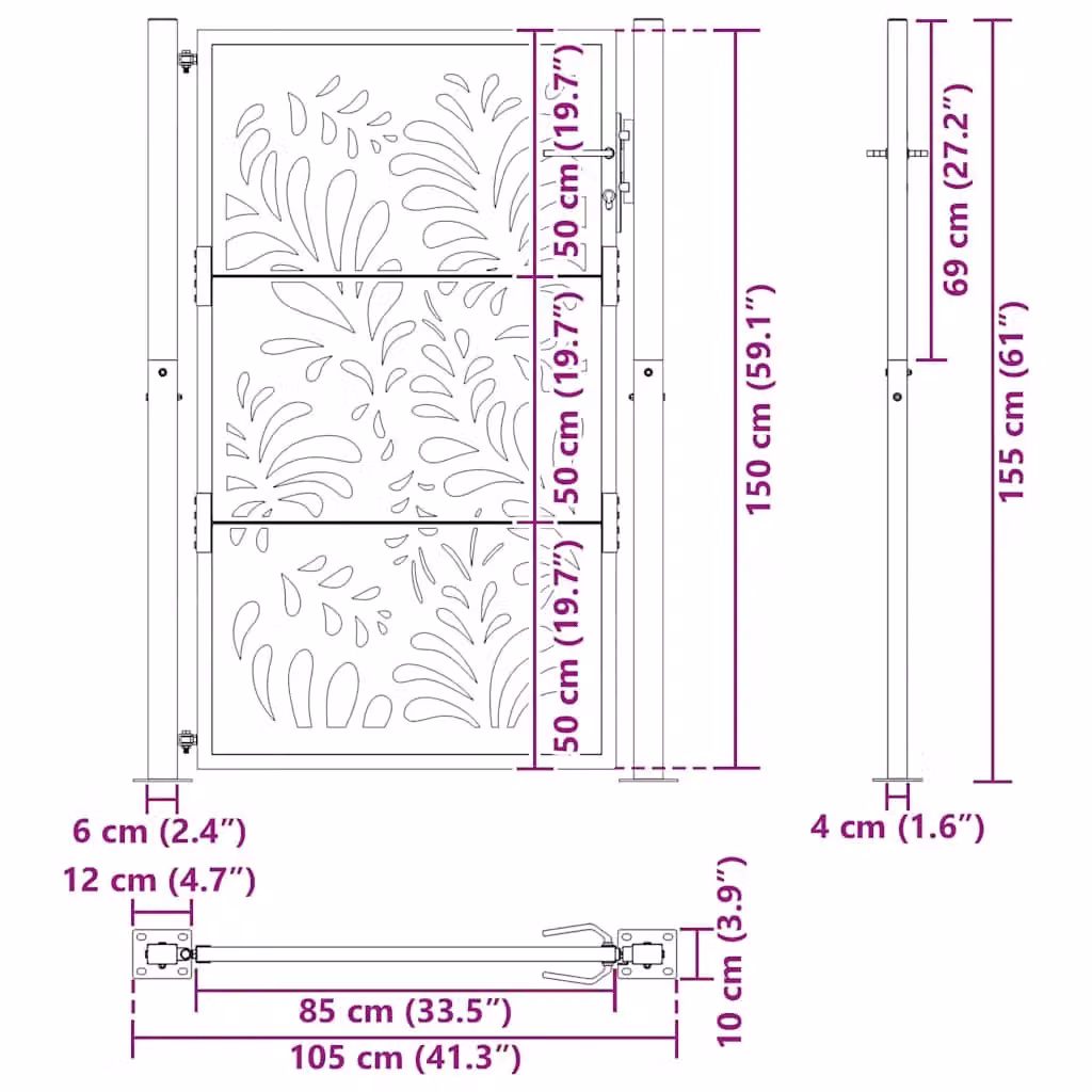 Berkfield Home Brown Weathering Steel Wave Design Garden Gate W: 105 cm, H: 155 cm – 5