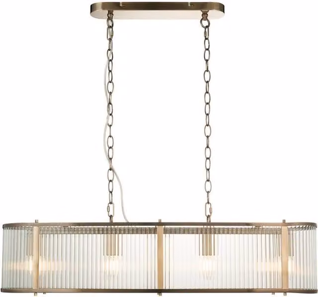 Netlighting Ridgeton Bar Pendant Light with Gold Brass Plate and Transparent Ribbed Glass, 4x E14 – 1