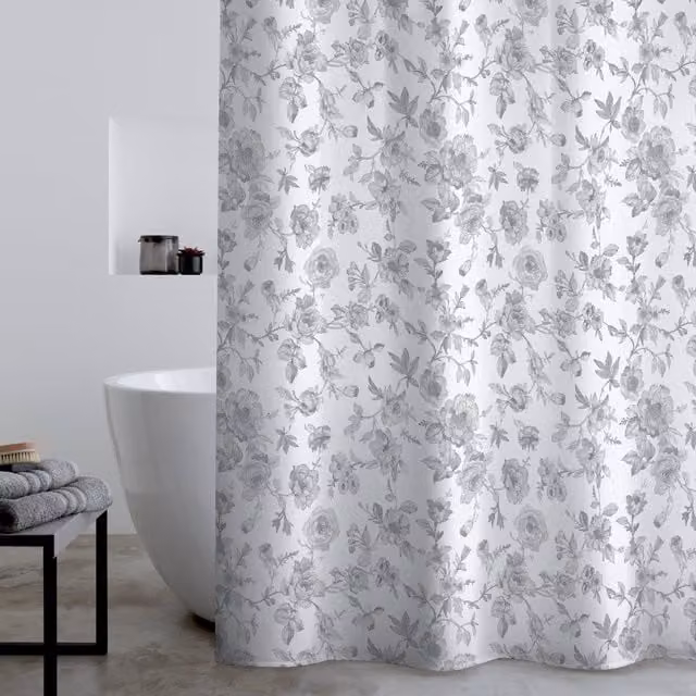 Catherine Lansfield Mirabelle Floral Waterproof Polyester Shower Curtain, Grey, W/D/H: 180 x 180 x 0 cm