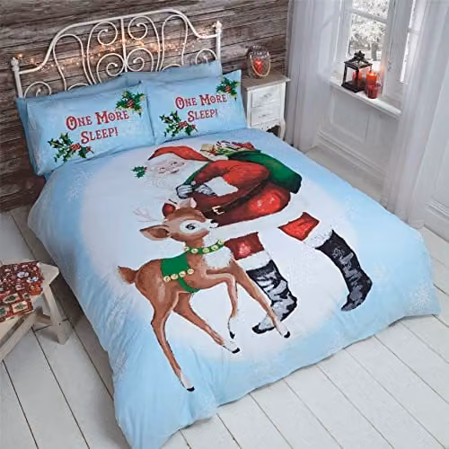 Rapport Home One More Sleep Christmas Duvet Cover and Pillowcase Set in Blue, White and Multicolour, W/D/H: 180 x 200 cm