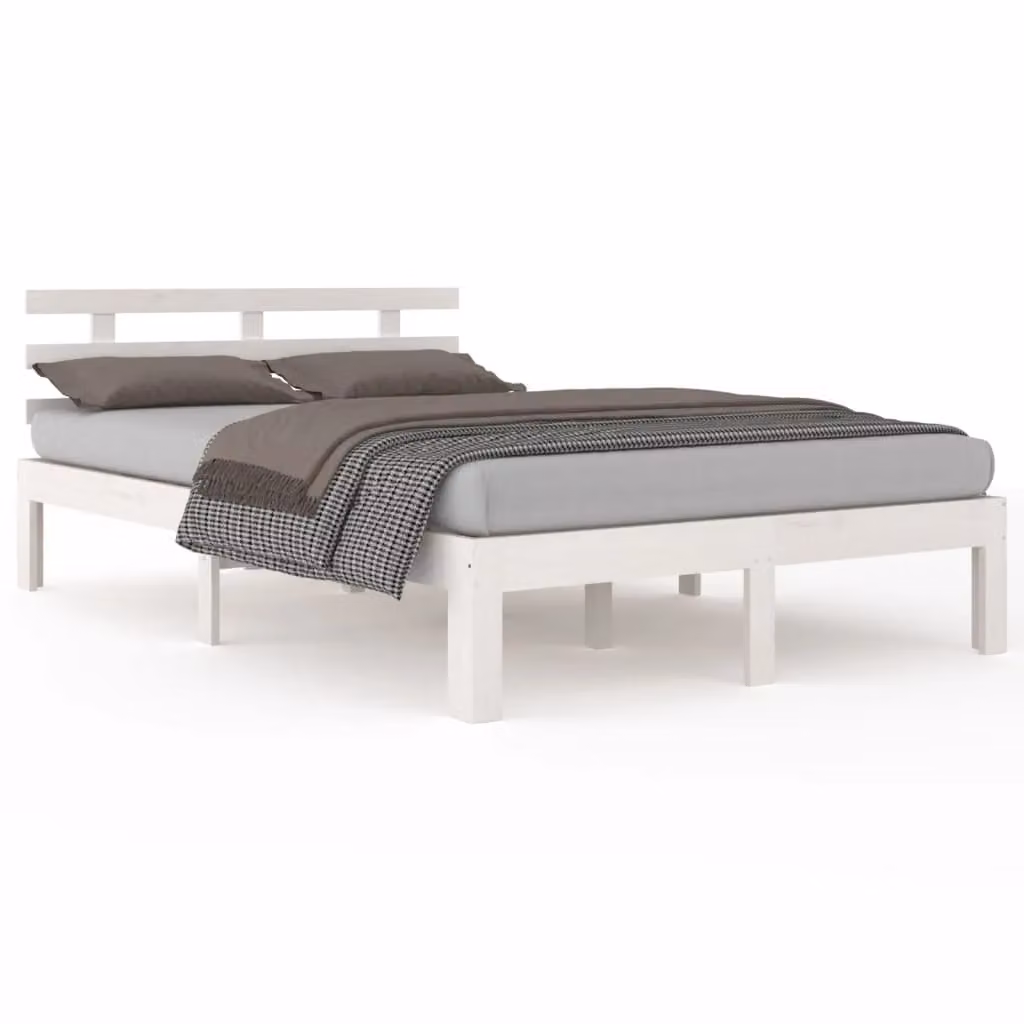 Berkfield Home White Solid Pine Wood Bed Frame W: 140 cm, D: 190 cm – 2
