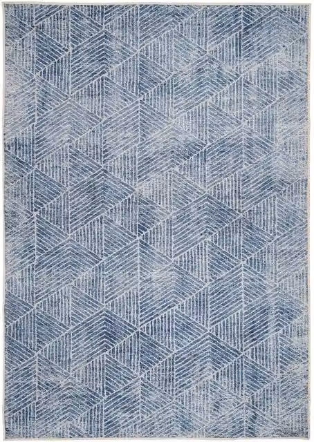 Kukoon Geometric Soft Pile Area Rug and Runner Mat in Mid Blue, W/D: 80 x 300 cm