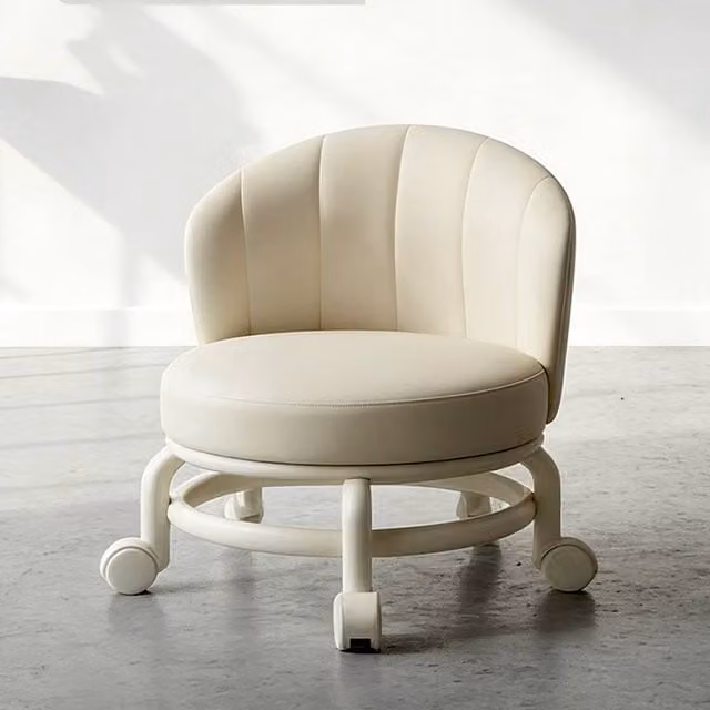 Ventryn Compact Low Stool with Castors in Beige