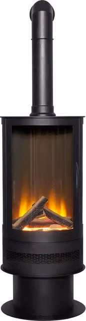 Acantha Fires & Fireplaces Orbit Cylinder Electric Stove in Black with Tall Angled Stove Pipe in Black – 1