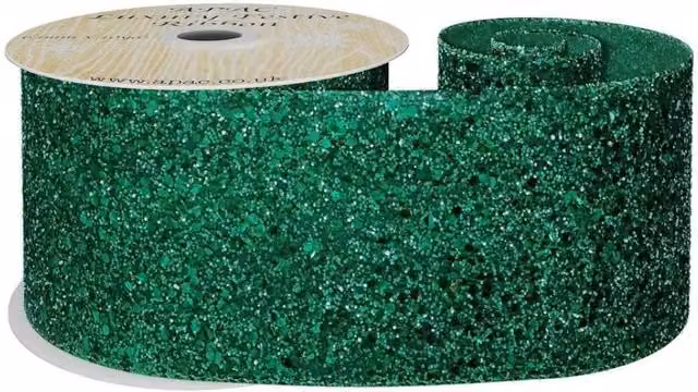 KDMD Green Wired Glitter Christmas Ribbon, Width: 6.3 cm, Length: 9.14 m