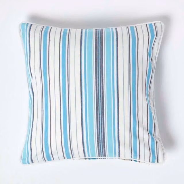 Homescapes New England Striped Cotton Cushion Cover, Blue, W/D/H: 45 x 45 x 45 cm
