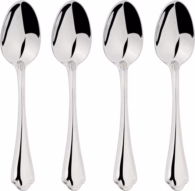 Glim & Glam Alhambra 18/8 Stainless Steel Polished Tea Spoon Set, 4 Pieces, Silver