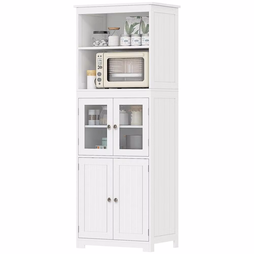 STILVORA Modern Tall Kitchen Storage Cabinet with Glass Doors and Internal Shelves in White and Silver, H: 162 cm, W: 60 cm, D: 30 cm – 2