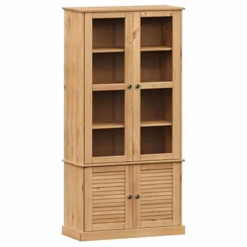 vidaXL VIGO Glass Display Cabinet in Brown Rustic Solid Pine Wood, W/D/H: 85 x 35 x 170 cm