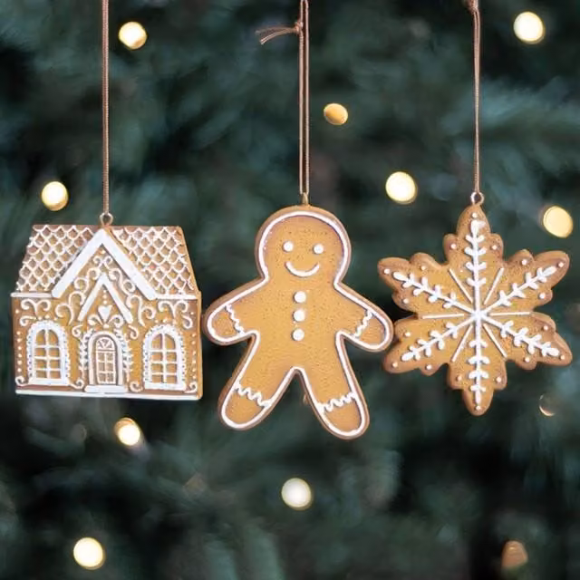 Uniqueful Set of 3 Brown Gingerbread Hanging Christmas Tree Ornaments