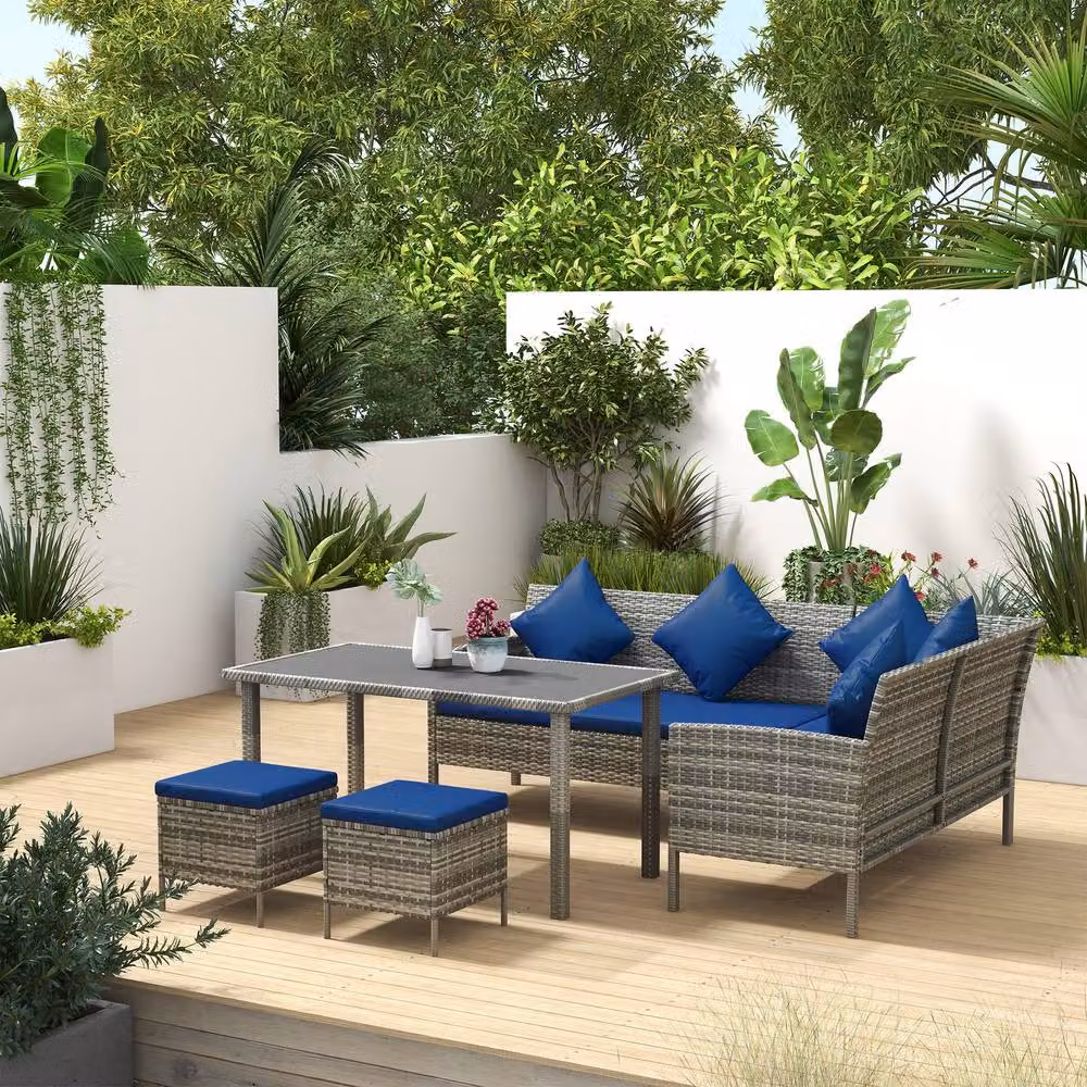 ERGOVEXA 5 Piece Rattan Garden Furniture Set with Dining Table in Blue – 2