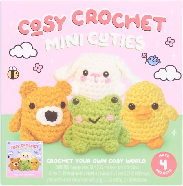 Hinkler Cosy Crochet Mini Cuties Kit - Multicolour Creative Animal Crochet Kit