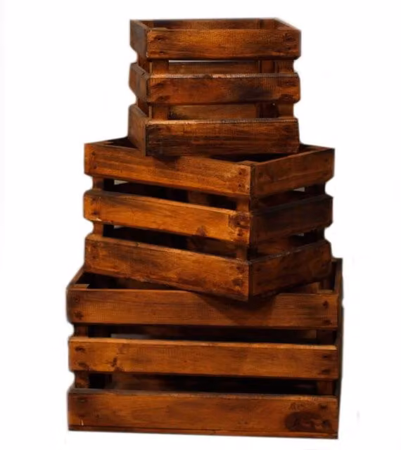 KDMD Set of 3 Brown Slatted Wood Fruit and Display Boxes – 1