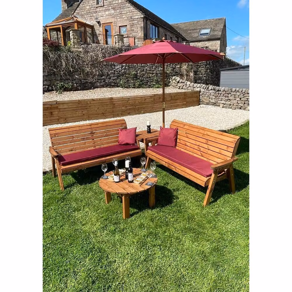 Charles Taylor Balmoral Six Seater L-Shape Corner Garden Furniture Set with Outdoor 3 Seater Sofa, Coffee Table and Cushions in Brown and Red – 3