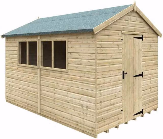Buttercup Farm Apex Premier 16mm Wooden Garden Shed in Natural Wood, W: 365.75 cm, D: 243.84 cm, H: 235 cm – 1