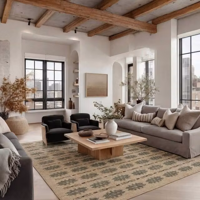 Kukoon Beige and Green Washable Jute Style Geometric Aztec Area Rug, W: 120 cm, L: 170 cm