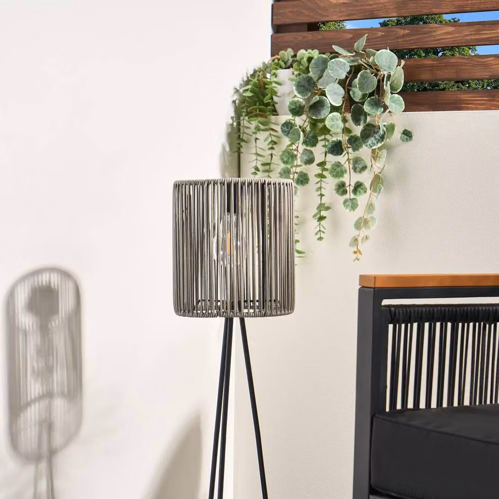 OHS Rattan Solar Floor Lamp in Grey with Dusk Sensor for Outdoor Garden and Patio – 3