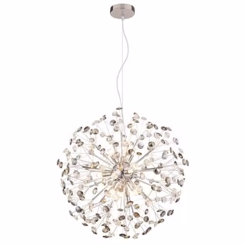 Globo Lighting Modern Crystal Sphere Pendant Light in Chrome with Smoke-Coloured Transparent Glass for Dining Rooms, G9 LED Compatible
