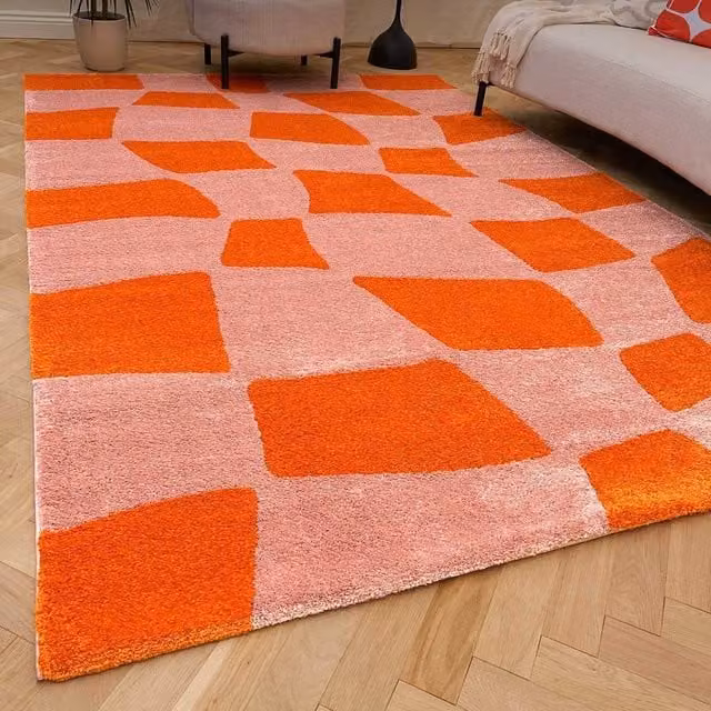 THE RUGS Joli Chequered Soft and Dense Pile Living Room and Bedroom Rug in Orange, W: 160 cm, L: 230 cm