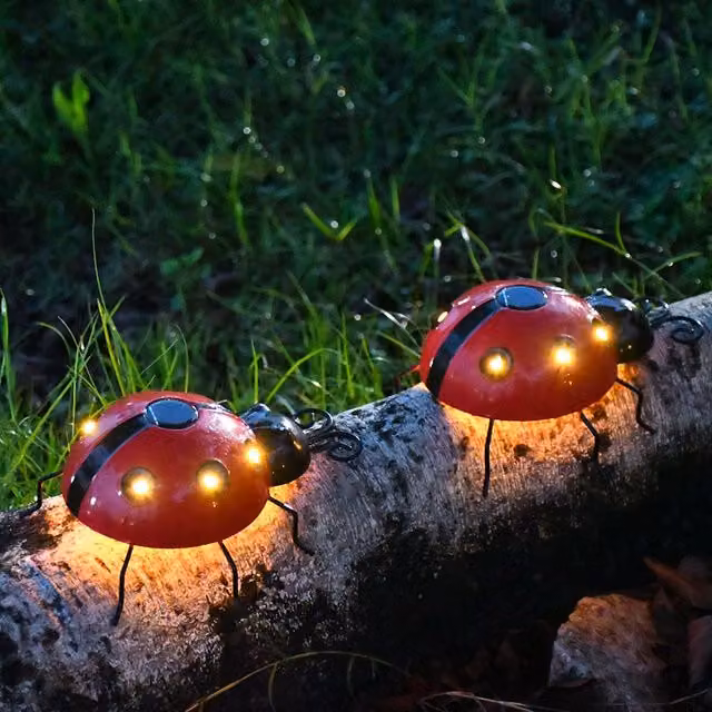 Leaper Pack of 2 Yellow Outdoor Solar Ladybug Decorative Garden Lights