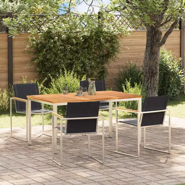 Berkfield Home 5 Piece Garden Dining Set in Brown Solid Teak Wood