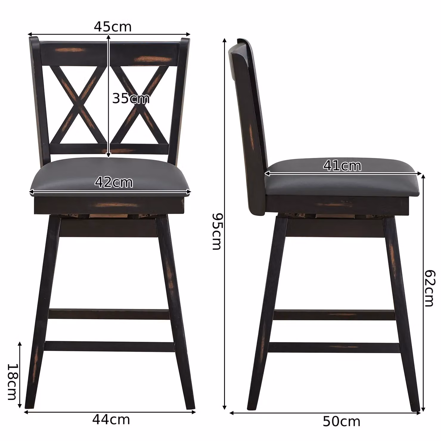 Costway Set of 2 Black Swivel Bar Stools with Upholstered Synthetic Leather Seats – 2