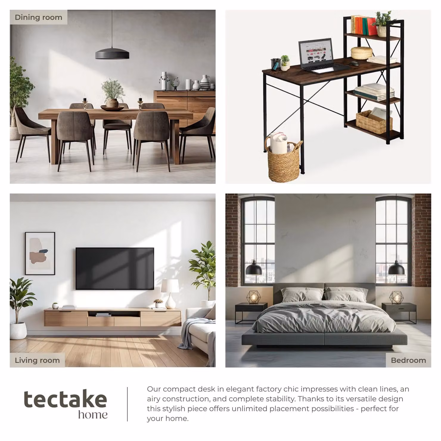 tectake Hershey Computer Desk with Integrated 3-Compartment Shelf in Brown – 5