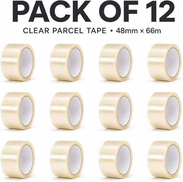 SPETLEK 12 Pack Heavy Duty Clear Packing Tape, Width: 48 mm, Length: 66 m