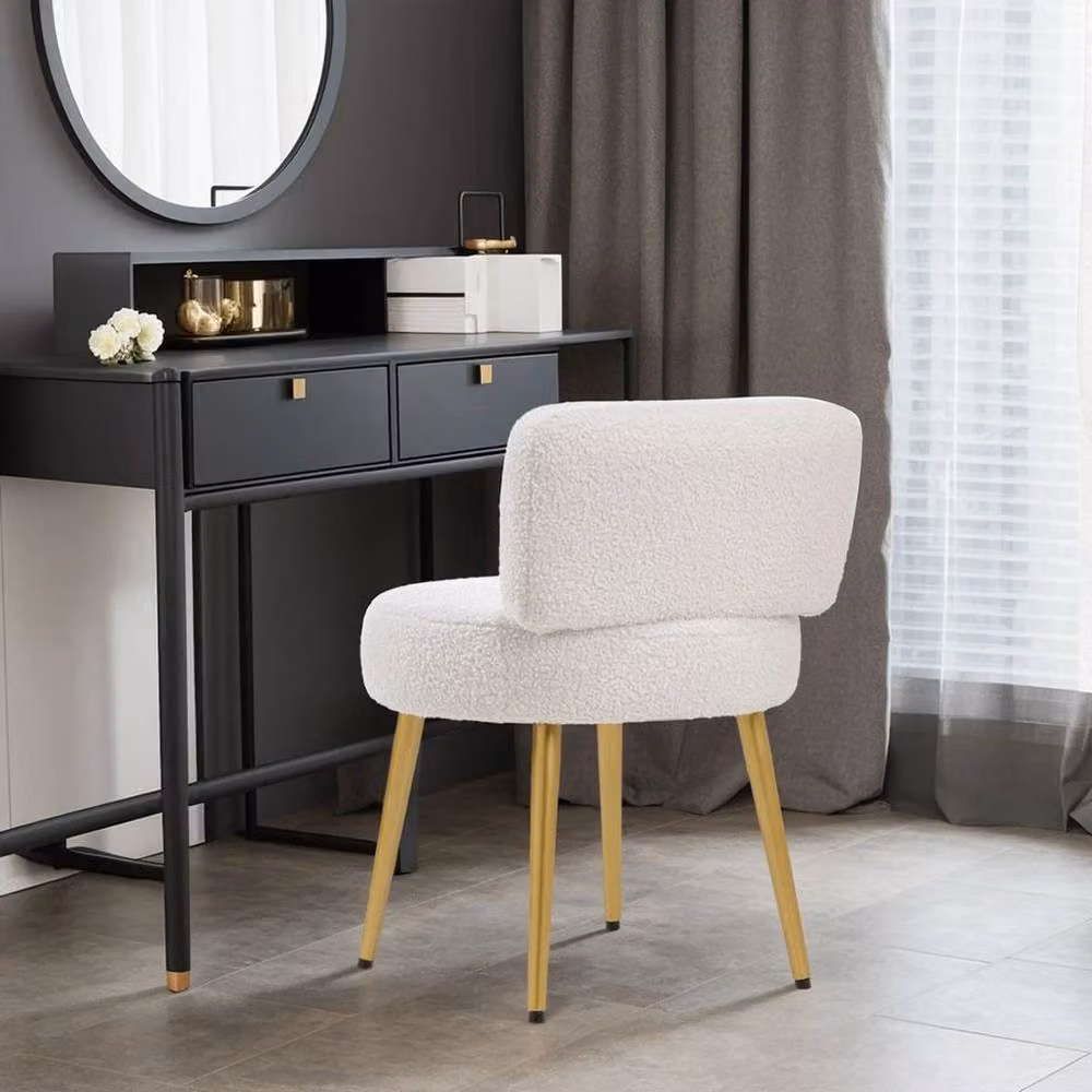 PAWNORA Modern Fleece Upholstered Vanity Stool in White – 4