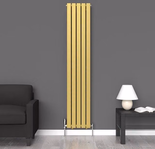 Lux Heat Flat Coloured Vertical Steel Radiator in Metallic Gold, H 180 cm x W 35 cm