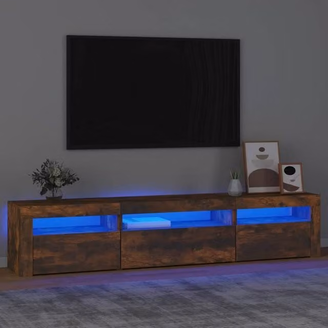 Berkfield Home Modern TV Cabinet with Integrated LED Lights in Smoked Oak Brown, W/D/H: 195 x 40 x 40 cm – 1